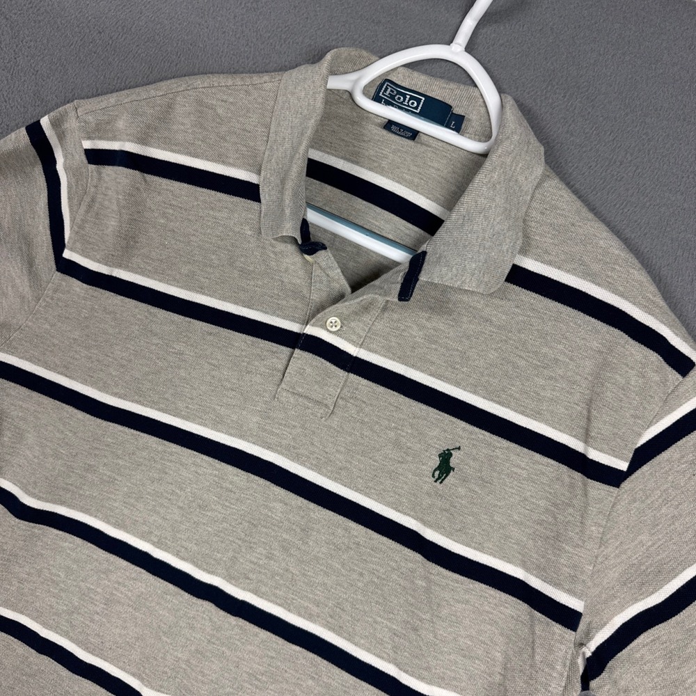 Polo Ralph Lauren Polo Shirt Mens Large Gray Striped Short Sleeve Pony Logo